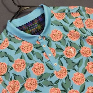 William Murray Shirt Men's XXL Blue Tropical Mums Polo Performance Stretch Golf